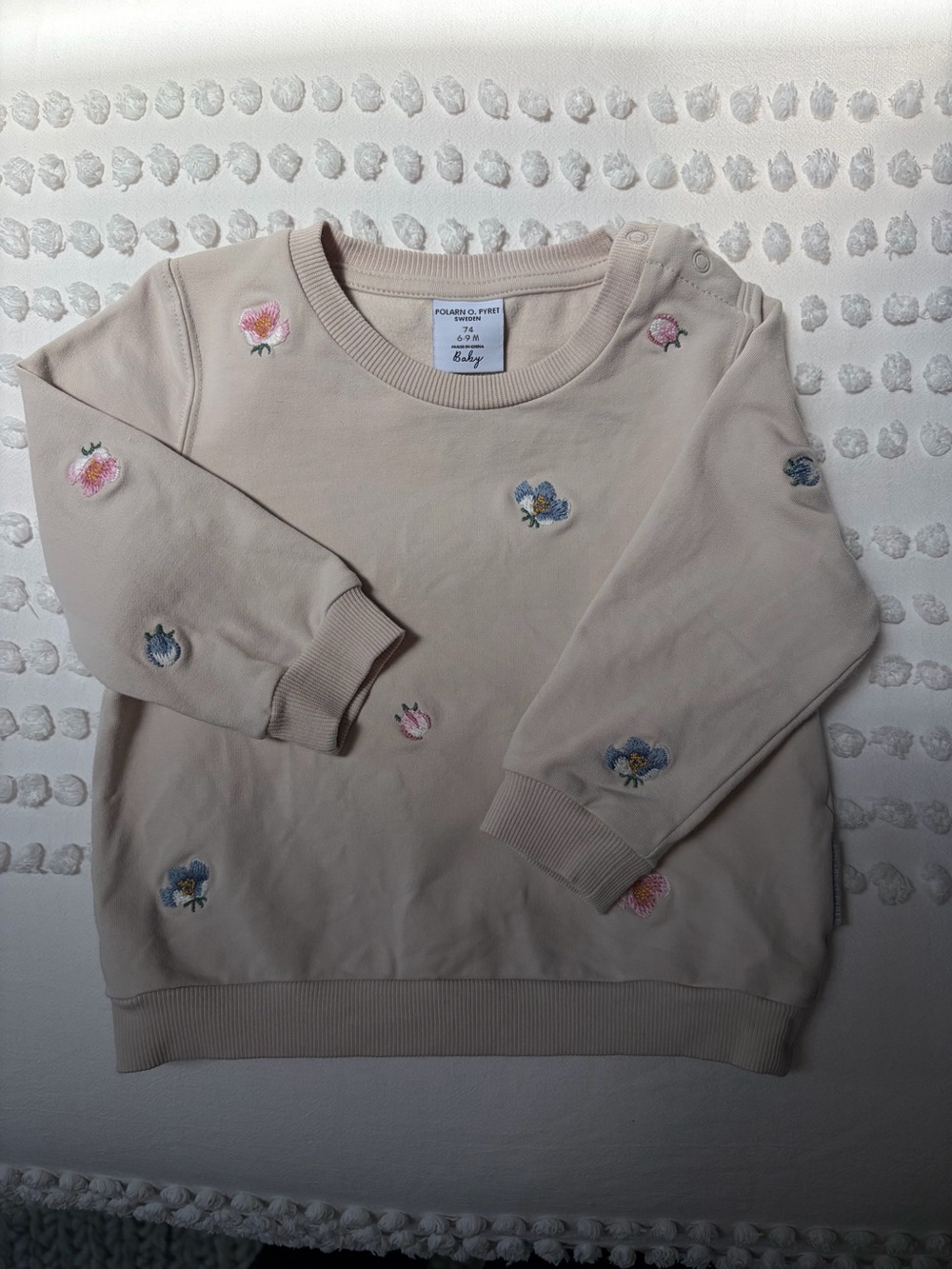 Polarn O. Pyret Baby Cream Floral Embroidered Sweatshirt